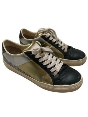 Tod's Silver  Gold Black Metallic Patent Leather Sneaker 39.5